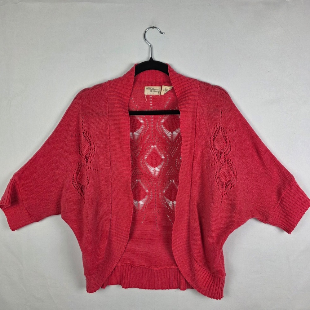 Allison Brittney Womens 2X Coral Pink Pointelle Open Front Dolman Cardigan Shrug